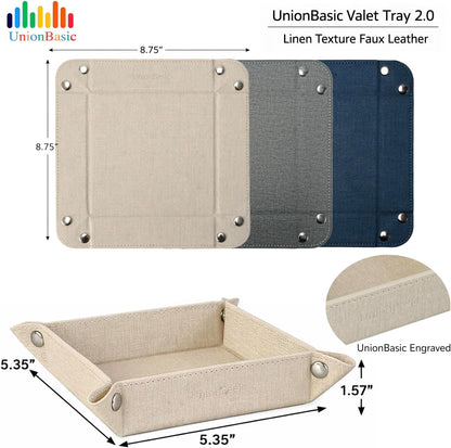 UnionBasic Small Valet Tray, Jewelry Tray for Rings Watches Earrings, Entryway Catchall Caddy for Coins Keys Change, Nightstand Bedside Valet Holder, Trays for Electronic Gadgets, Beige - Colors B