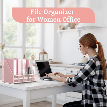 Desk Organizers Metal Desk Magazine File Holder with 5 Vertical Compartments Rack File Organizer for Office Desktop, Classroom, Home Workspace, Black