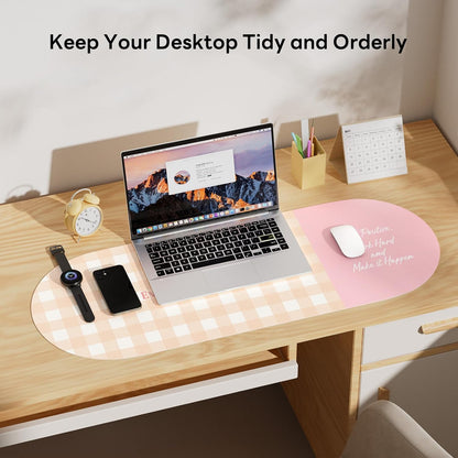Checkered Pattern Desk Pad Protector, 35.5 x 13'' Aesthetic Mouse Mat for Desktop, Waterproof PU Leathe Non-Slip Desk Writing Pad for Office and Home, Green and Purple