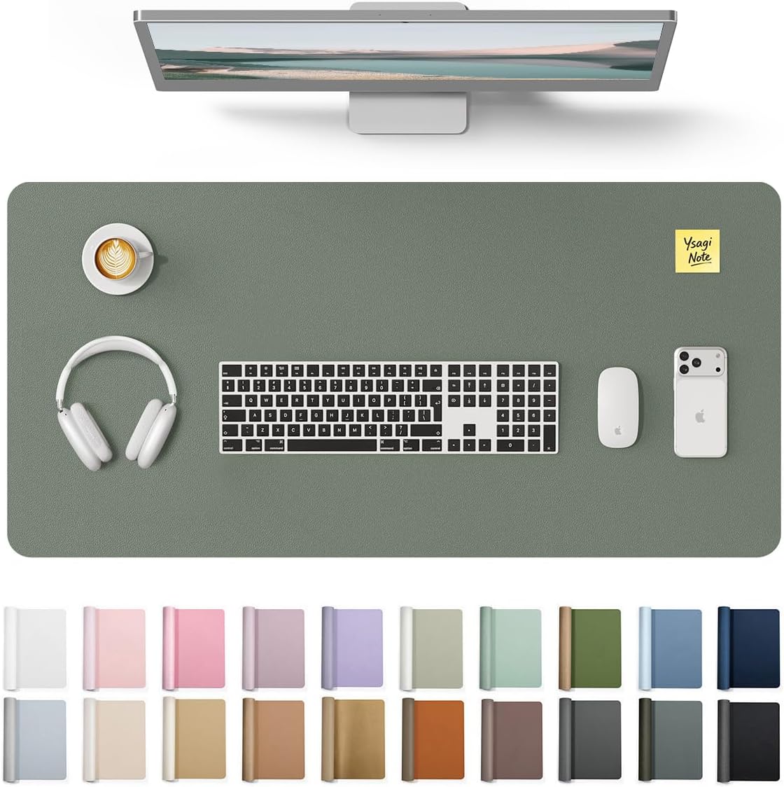 YSAGi Leather Desk Pad Protector, Office Desk Mat, Large Mouse Pad, Non-Slip PU Leather Desk Blotter, Waterproof Laptop Desk Writing Pad for Office and Home (23.6" x 13.8", Eggshell) - Colors A