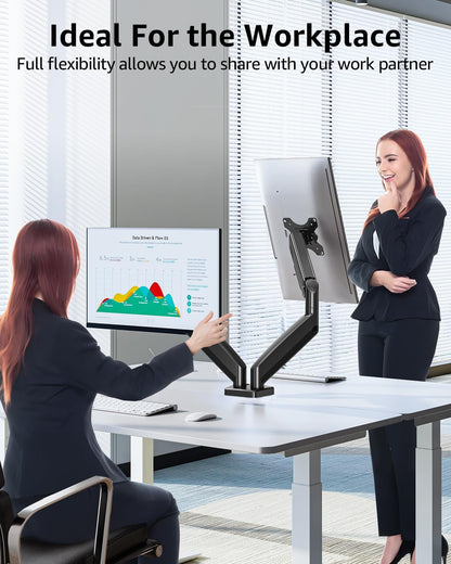 Dual Monitor Stand fits up to 32 inch, 4.4-19.8 lbs Computer Screens, Dual Monitor Desk Mount Height Adjustable, Monitor Arms for 2 Monitors, Home Office VESA Mounts, Freelift White