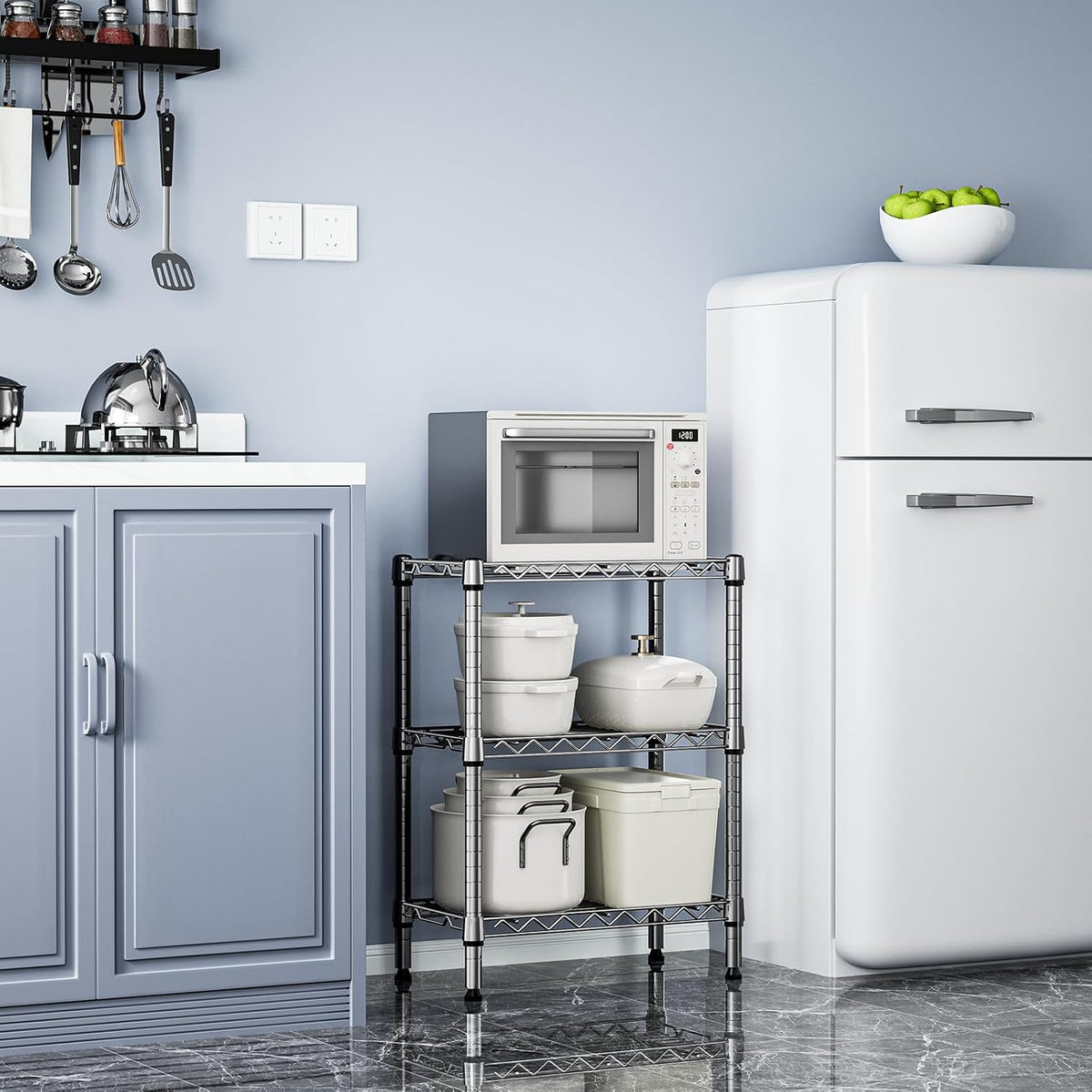 M MZG 450 lbs Steel Storage Shelving 3-Tier Utility Shelving Unit Steel Organizer Wire Rack for Home,Kitchen,Office (11.8" D x 17.7" W x 26.3" H) - Colors B