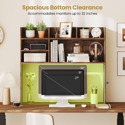 Desktop Bookshelf, Countertop Storage Hutch with 5 Shelves for Computer Desk, Desk 3-Tier Display Rack, Multipurpose Wood Desktop Hutch Storage Organizer for Dorm Office Home