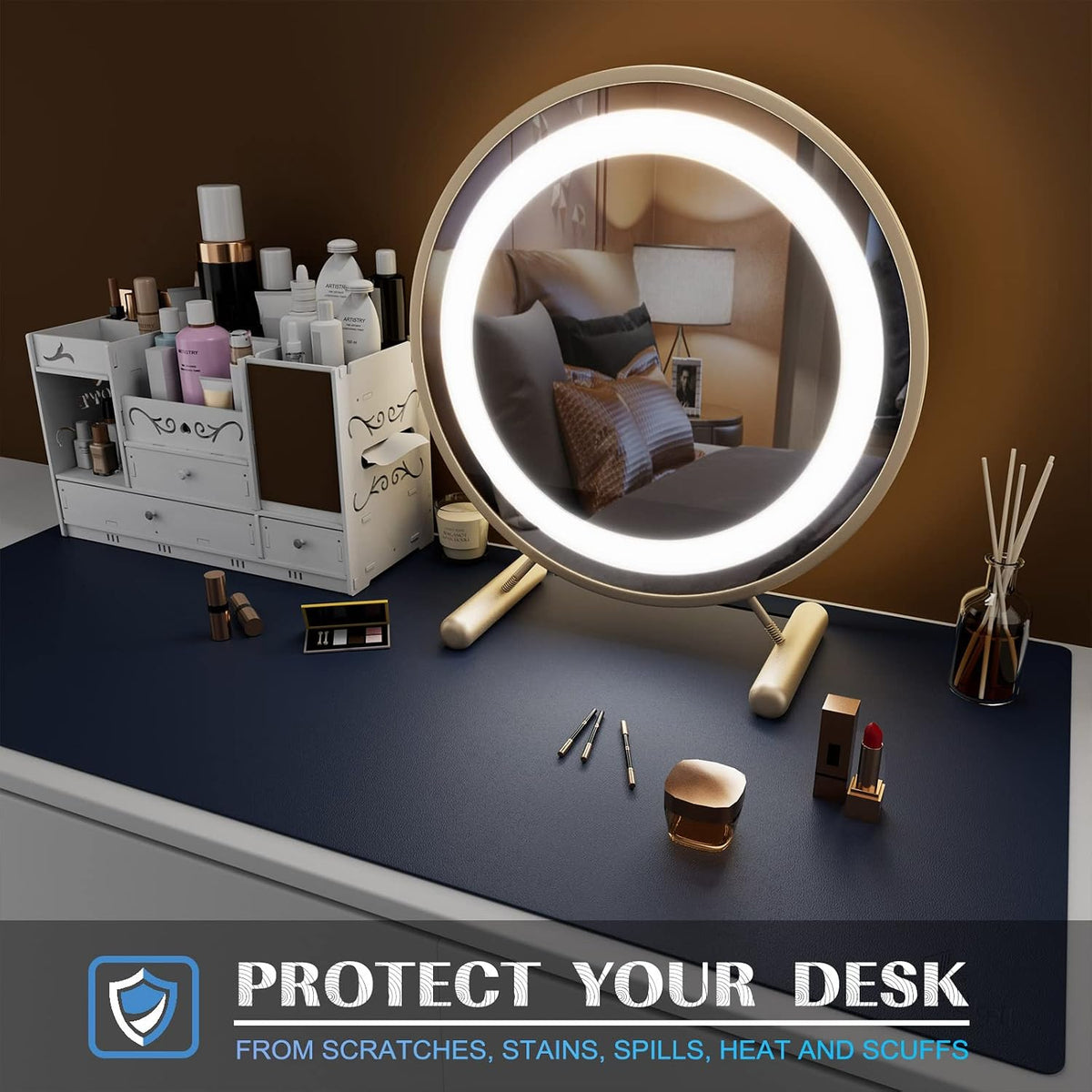K KNODEL Large Office Leather Desk Mat, Mouse and Keyboard Pad, Computer and Laptop Mat, Desktop Protector and Cover, Writing Pad and Blotter (31.5"x15.7", Black)