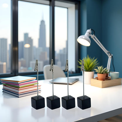 4Pcs Black Memo Clip Holders Stand with Alligator Clasp Pictures Card Paper Note Clip Office Memo Holders for Office Home Use, Desk Accessories and Workspace Organizers Office Memo Holders