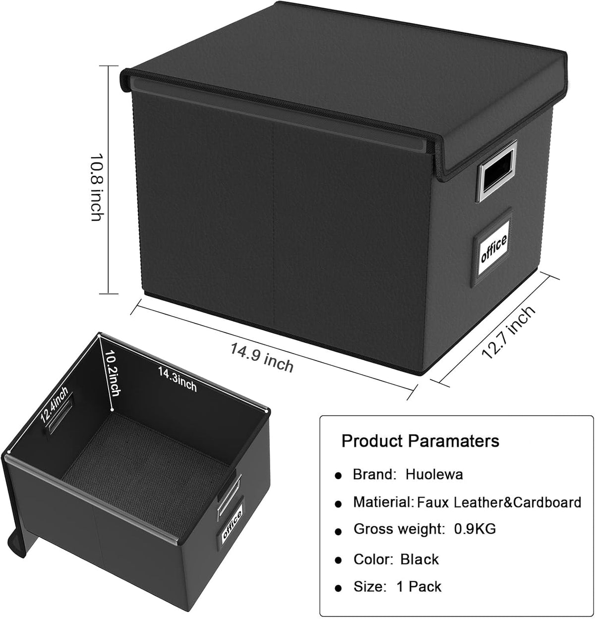 Upgraded Portable File Organizer Box with Lid, Collapsible Linen Hanging Filing Storage Boxes with Plastic Slides, Decorative Home/Office Filing System Box for File and Folders Storage (Gray)