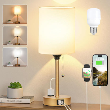 Dicoool Bedside Table Lamp for Bedroom - Small Desk Lamp with USB Ports