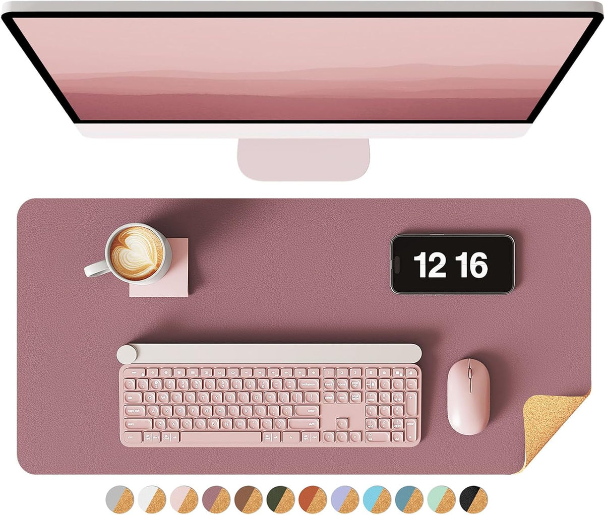 Double-Sided Desk Pad, 31.5"x15.7"Leather Desk Mat, Eco Cork Desk Pad Protector,Large Mouse Pad,Waterproof Desk Blotter for Office/Home(Coffee)