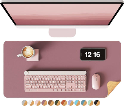 Double-Sided Desk Pad, 31.5"x15.7"Leather Desk Mat, Eco Cork Desk Pad Protector,Large Mouse Pad,Waterproof Desk Blotter for Office/Home(Coffee)