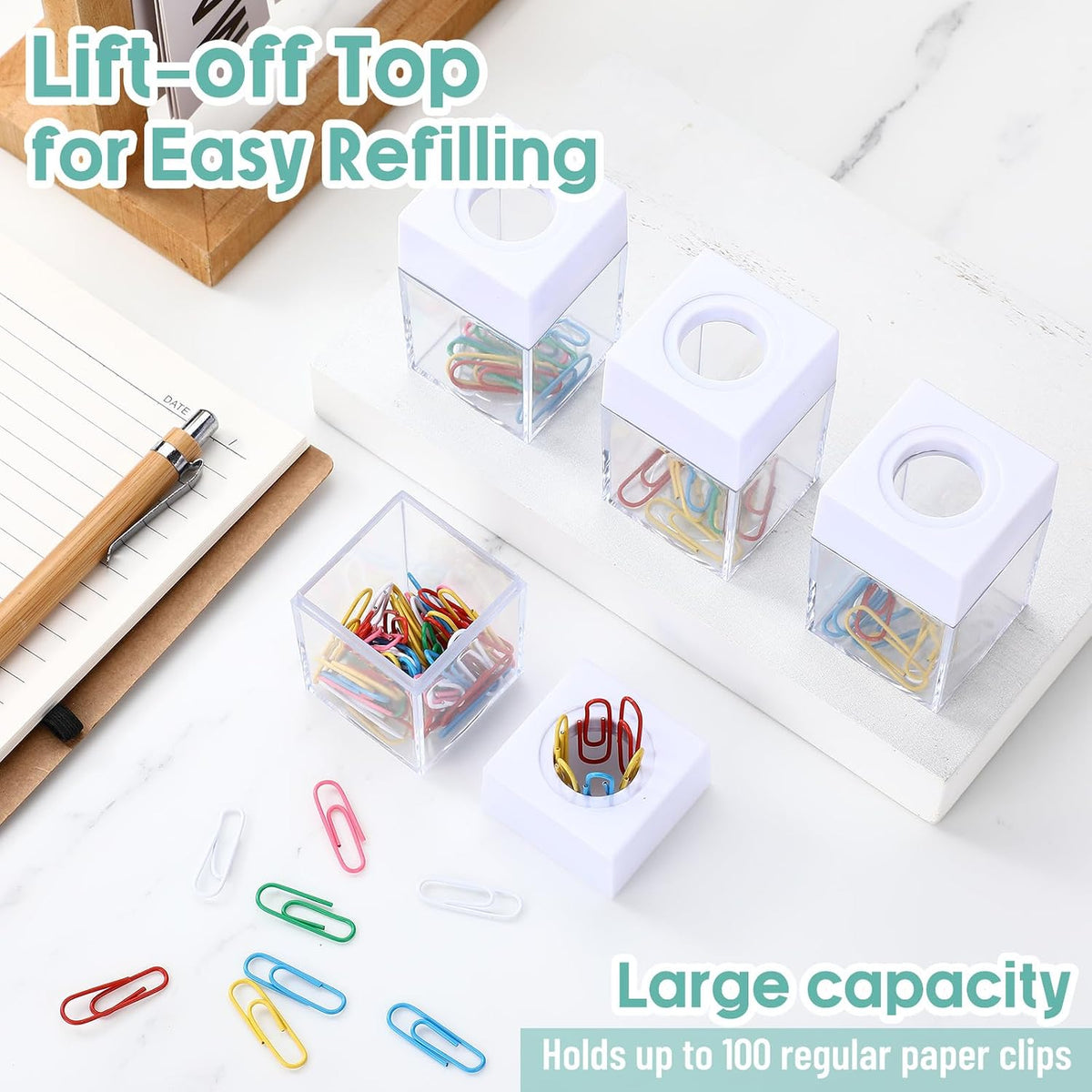 Outus 4 Pieces Magnetic Paper Clip Dispenser Holder Paperclip Dispenser for Desk, School, Office(Black)