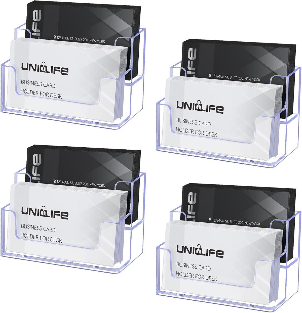 Uniclife Acrylic Business Card Holder for Desk 1 Slot Clear Business Card Display Stand for Men & Women Desktop Business Card Organizer Card Stand for Office Home Exhibition, 60 Card Capacity