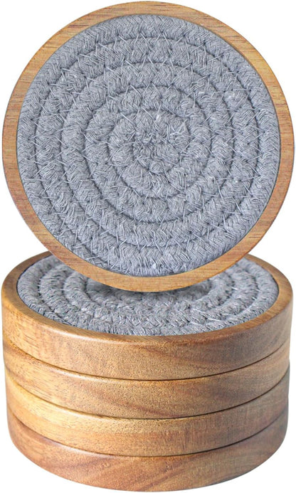 Wood Coasters for Drinks, Eykao Absorbent Coaster Sets of 5, Woven Drink Coasters for Coffee Table, Housewarming Gift for Farmhouse Home Decor,4 inches