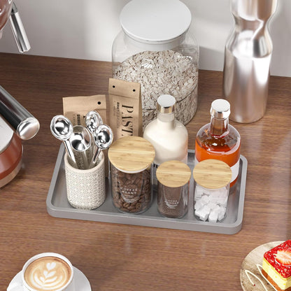 Small Bathroom Vanity Tray for Countertop Makeup Perfume Jewelry Decor Candle Keys, Small Black Kitchen Tray for Soap Dispenser Spice Bamboo Toilet Tray 7.9" L x 4" W x 0.79" H