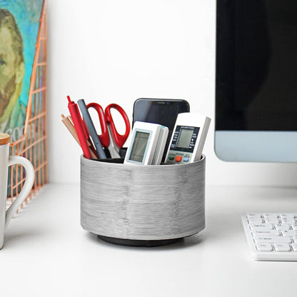 Round Leather Art Supply Organizer,Remote Control Holder,360 Degree Rotating,Multi-Functional Pencil Holder,4 Compartments Desktop Stationary Organizer(1-Blue Bird) - Colors A