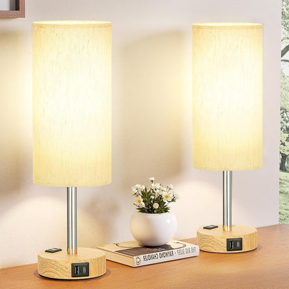 Fenmzee Bedside Table Lamp for Bedroom - Dimmable Touch, USB A+C, AC Outlet