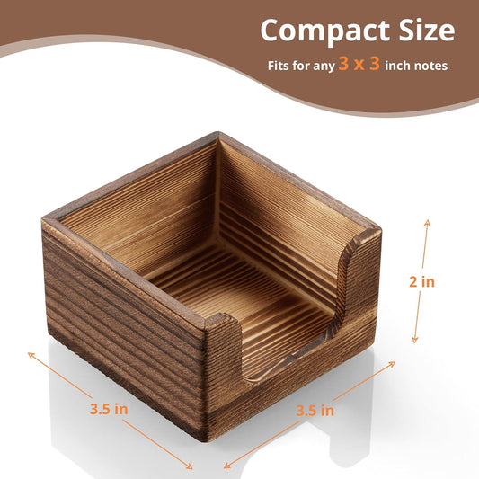 Sticky Note Holder, Burnt Wood Note Dispenser for Office Desk Accessories, Self Stick Note Pad Holder, Memo Pad Holder Dispenser Organizer for School Office Desk Supplies