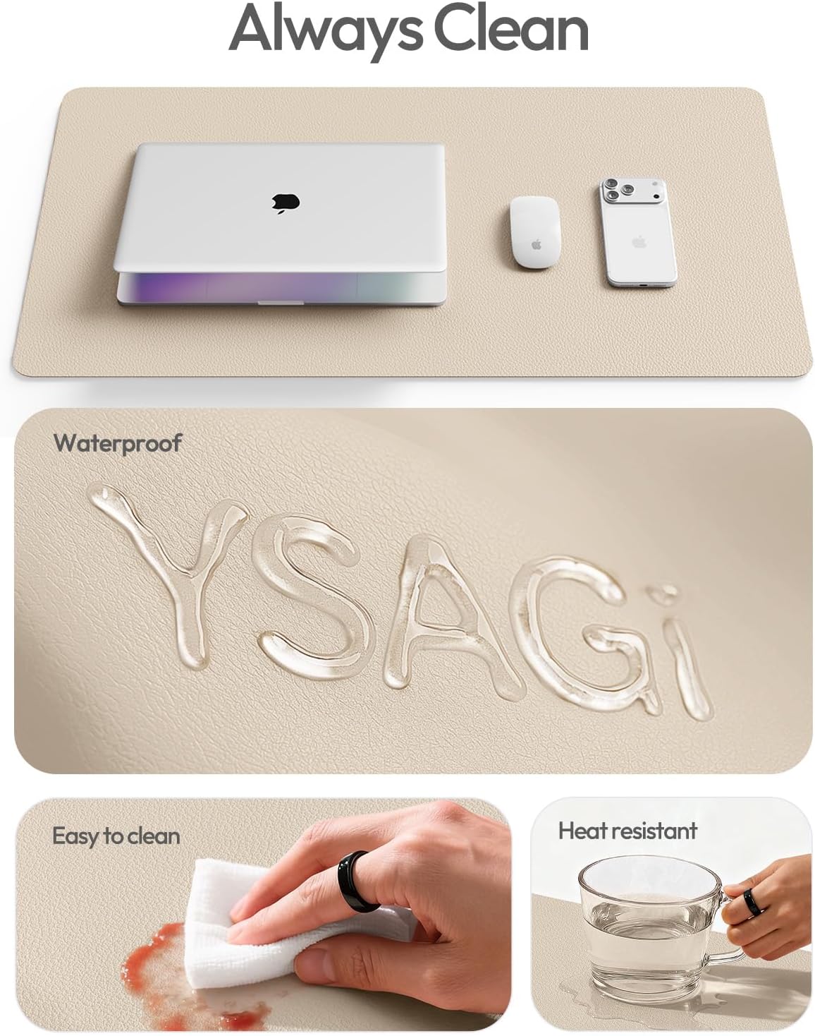 YSAGi Leather Desk Pad Protector, Large Mouse Pad, Non-Slip PU Leather Desk Blotter, Waterproof Writing Pad for Office and Home (31.5" x 15.8", Eggshell) - Colors B