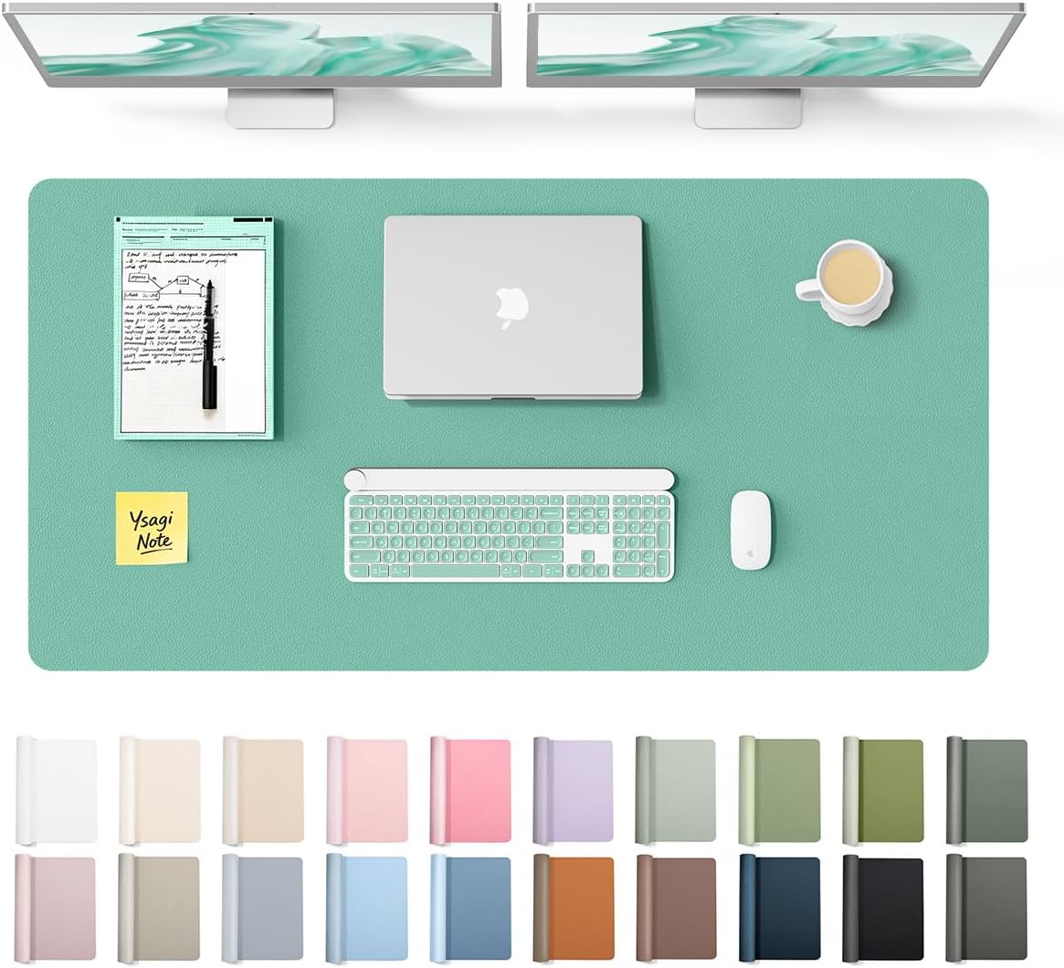 YSAGi Leather Desk Pad Protector, Office Desk Mat, Large Mouse Pad, Non-Slip PU Leather Desk Blotter, Waterproof Laptop Desk Writing Pad for Office and Home (23.6" x 13.8", Eggshell) - Colors A