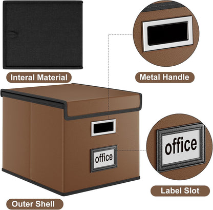 Upgraded Portable File Organizer Box with Lid, Collapsible Linen Hanging Filing Storage Boxes with Plastic Slides, Decorative Home/Office Filing System Box for File and Folders Storage (Gray)