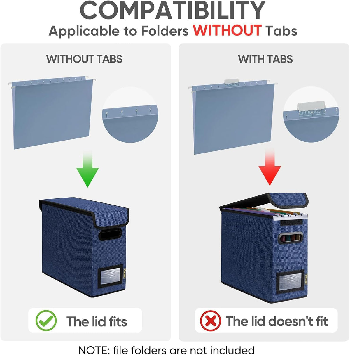 BALEINE File Organizer Box with Lid, Collapsible File Folder Organizer with Plastic Slide, Hanging File Folder Box for Office Document Storage (Black)