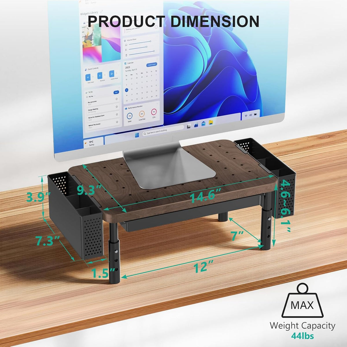 WALI Monitor Stand Riser with Drawer, Desk Organizers and Accessories for Computer, Printer, Laptop Stand for Home Office Supplies, (PTT005-B), 1 Pack, Black