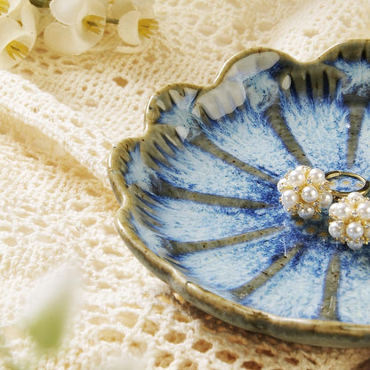 Ring Dish, Kiln Glaze Jewelry Trinket Tray, Gifts for Women I Lotus Leaf Necklace Earrings Holder on Nightstand Bathroom, Ceramic Cute Key Bowl, White. All Jewelries Are NOT Included.