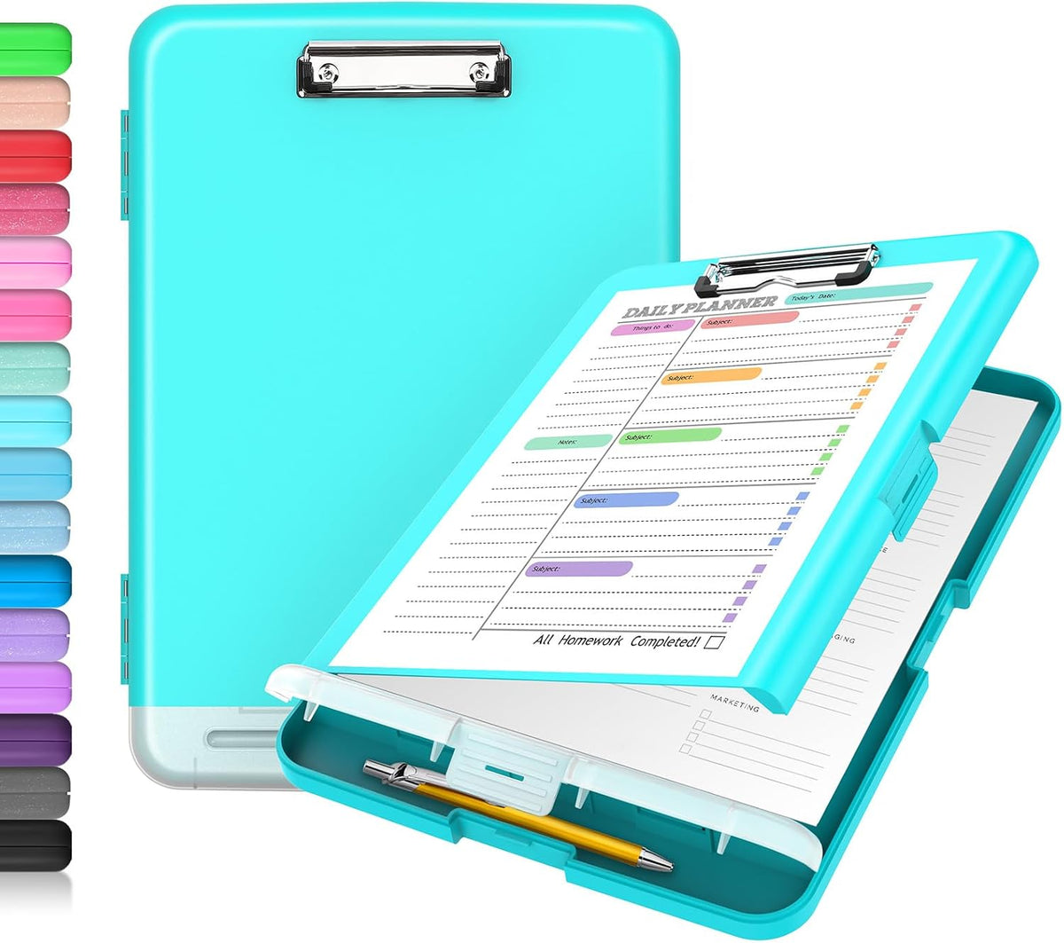 Clipboard with Storage, Clip Board 8.5 x 11 with Pen Holder, High Capacity Plastic Organization Case Box for Letter Legal A4 Size Paper, Nurses Teachers Must Haves, School & Office Supplies