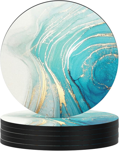 Nipichsha Coasters for Drinks, Set of 6 Cute Absorbent Rubber Drink Coasters for Cup with Non Slip Backing, Kitchen Home Decor Housewarming Gift, Round 4 in, Work Hard