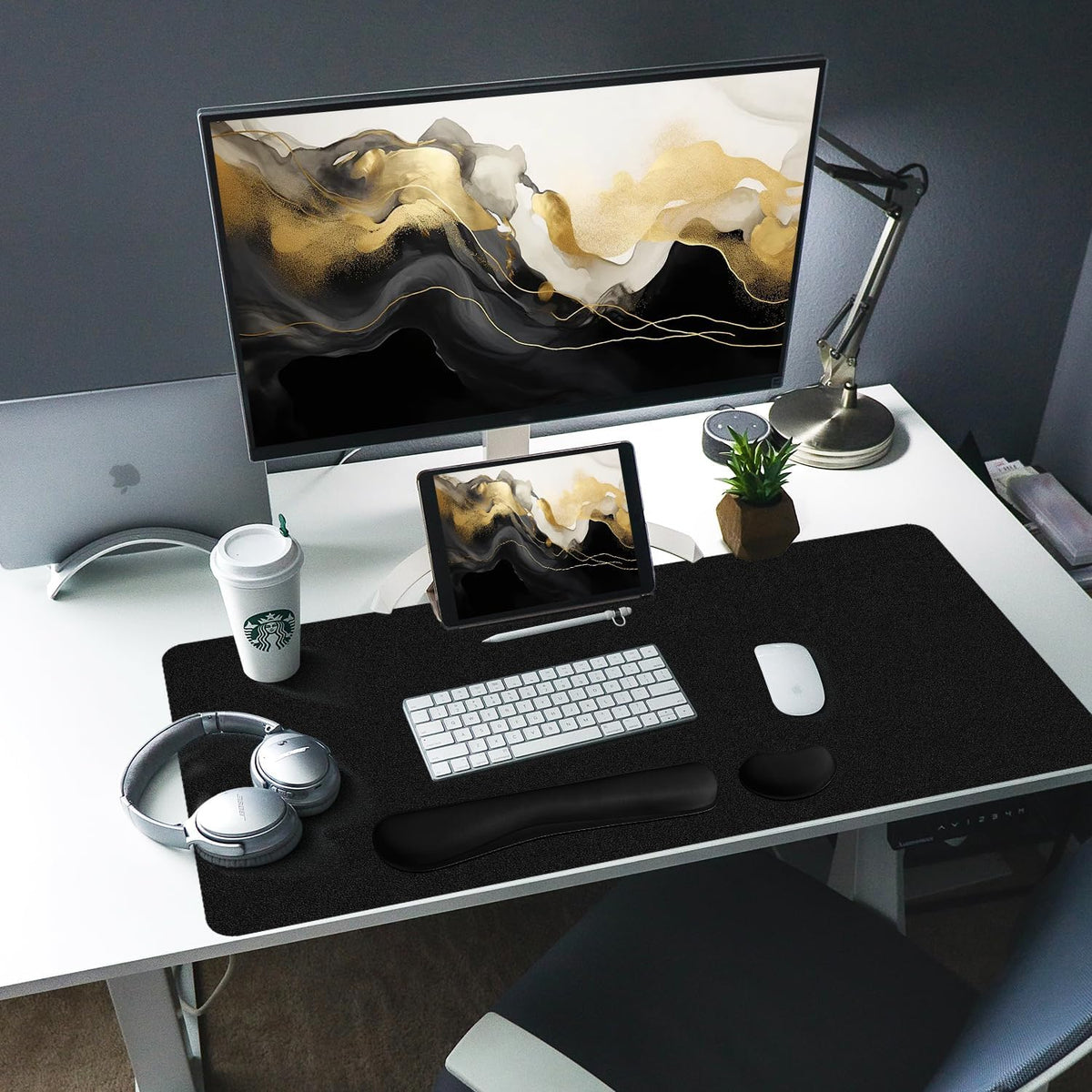 Bloss Leather Desk Pad and Keyboard Wrist Rest, Large Mouse Pad + Keyboard Pad+Mouse Wrist Support, Non-Slip Desk Mat Protector for Office, Home(31.5×15.7 Inches,Beige) - Colors B