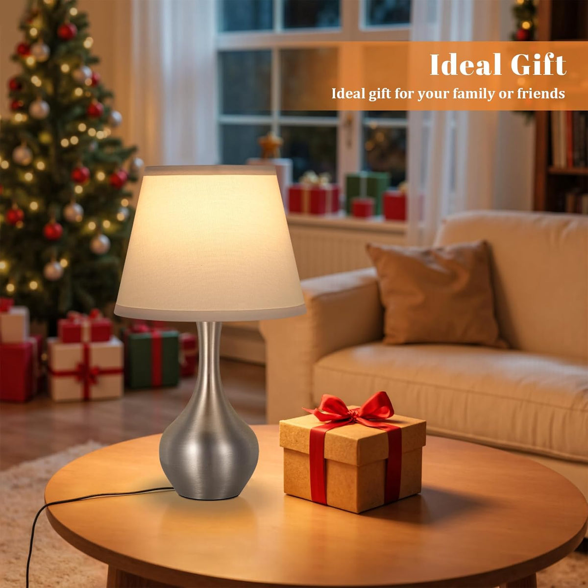 Seealle Touch Table Lamp for Bedroom, 3-Way Dimmable Small Bedside Lamps for Night Stands with Wires, Wood-Paint Desk Lamp for Kids Room, Office, Living Room, End Table(LED Bulb Included)