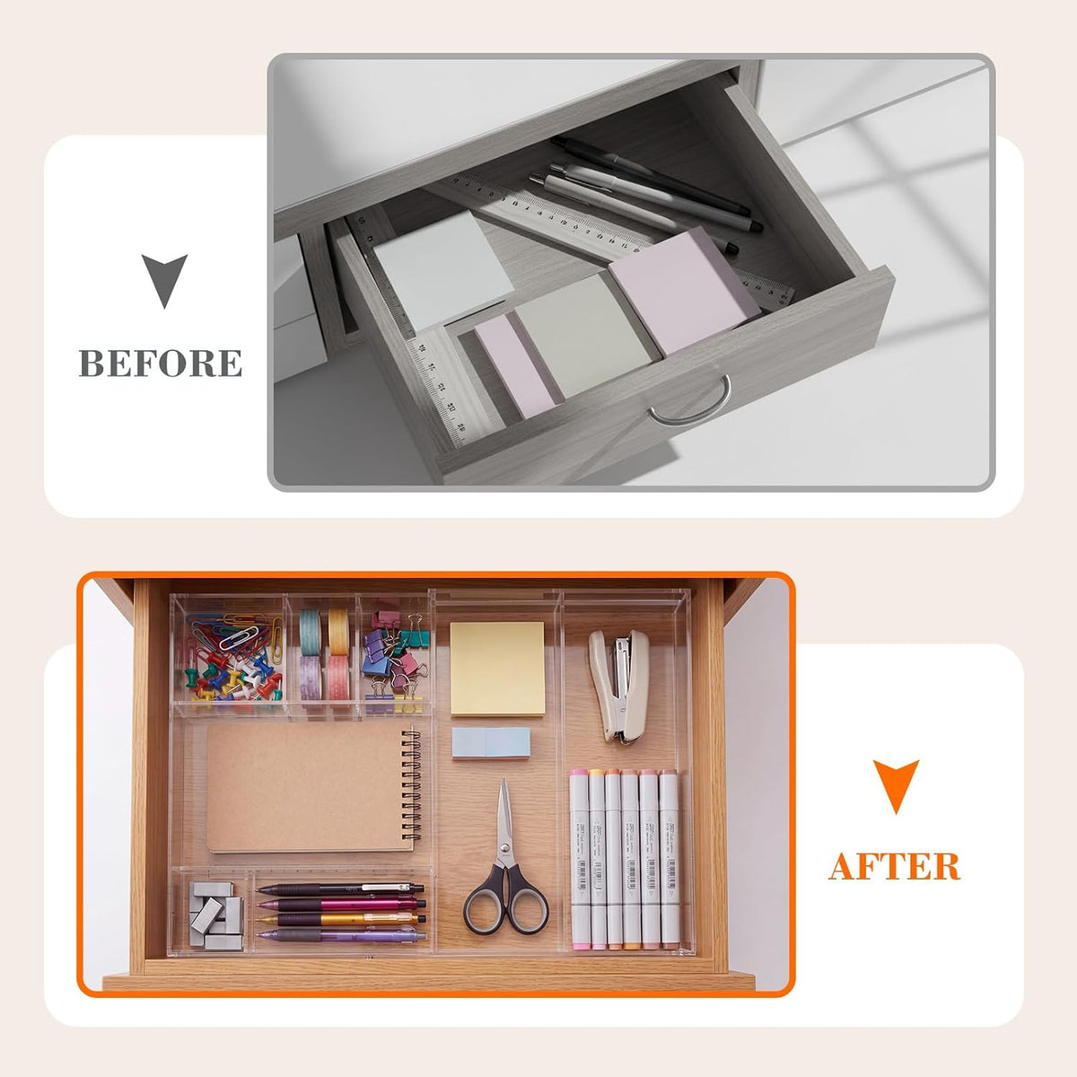 Clear Acrylic Drawer Organizer,6 Compartments,Large