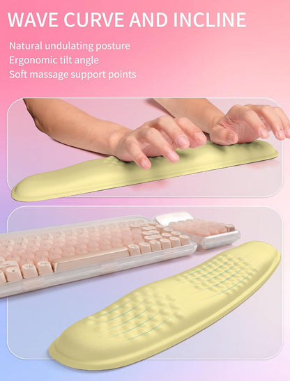 2in1 Combination, Wave Keyboard Wrist Rest and Ergonomic Curvature Mouse Pad Wrist Support for Relieve Wrist Pain, Filled with Soft Cushion Memory Foam, Black