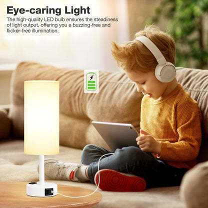 Fenmzee Bedside Table Lamp for Bedroom - Dimmable Touch, USB A+C, AC Outlet