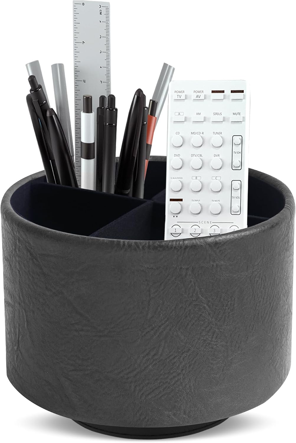 Round Leather Art Supply Organizer,Remote Control Holder,360 Degree Rotating,Multi-Functional Pencil Holder,4 Compartments Desktop Stationary Organizer(1-Blue Bird) - Colors A