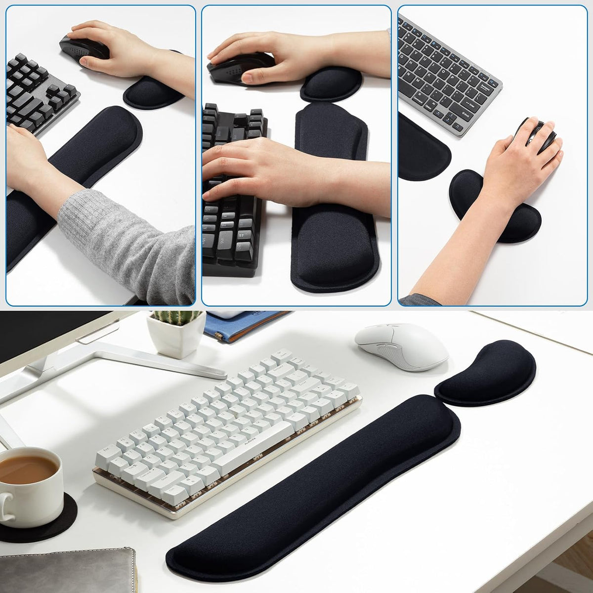 Leolee Elbow Rest Pads for Desk, Black Ergonomic Wrist Rest Arm Rest Pads | Memory Foam & Non-Slip Base, Armrest Cushion Support Pad Relieve Elbow and Wrist Pain for Computer, Office, 2 Packs