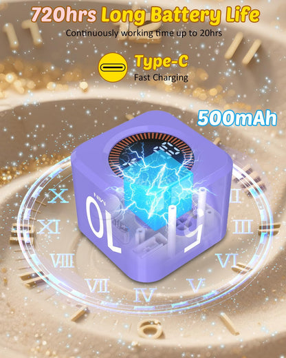 Digital Pomodoro Timer Cube 5/10/25/50min, Visual Productivity Flip Timer for Kids Classroom Desk, Custom Countdown, Silent and Sound Mode for ADHD Study Work Game Kitchen (Purple)
