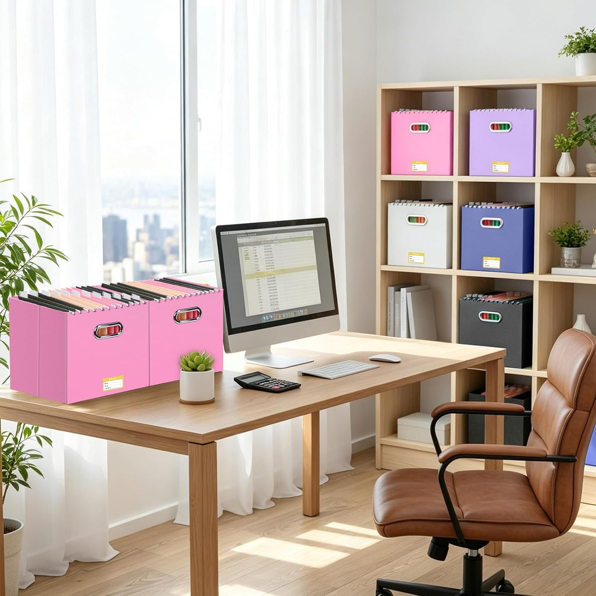 BALEINE File Organizer Box, Cardboard File Folder Organizer with Handle for Letter Size, Portable Collapsible Hanging Filing Box for Home Office Document Storage (2 Pack, Black)
