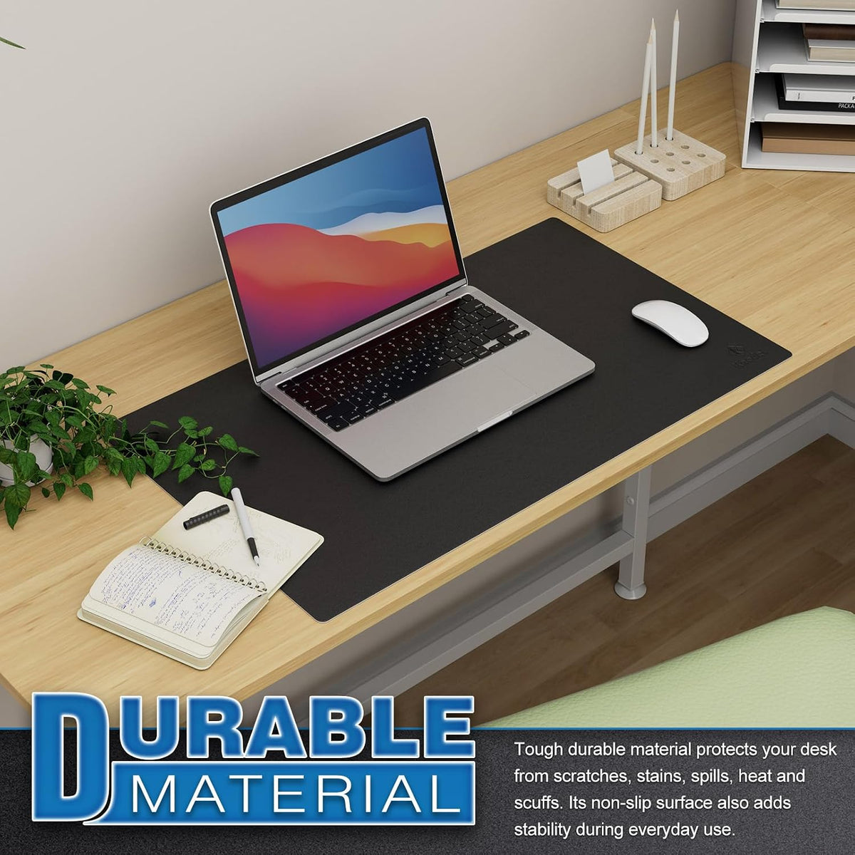 K KNODEL Large Office Leather Desk Mat, Mouse and Keyboard Pad, Computer and Laptop Mat, Desktop Protector and Cover, Writing Pad and Blotter (31.5"x15.7", Black)