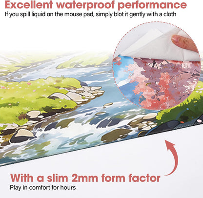 31.5" x 15.7" Waterproof Fabric Desk Pad, Rubber Anti-Slip Base, Stitched Edges No Curling, Fits Laptop Keyboard and Mouse, Smooth Office Mat Large Mouse Pad for Work Game, Black