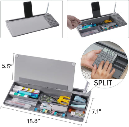 TSJ OFFICE Desktop Whiteboard Dry-Erase-Board - Computer Keyboard Stand White Board Surface Pad with Drawer, Desk Organizers with Accessories for Office, Home, School Supplies - Black