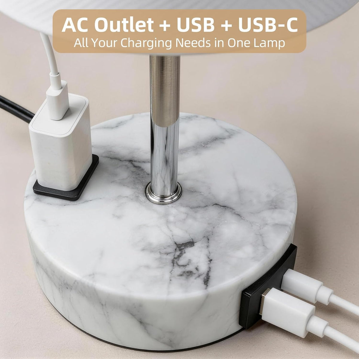 Table Lamp for Nightstand, High-Sensitivity Touch, 3-Level Dimmable Bedside Lamp with AC Outlet | USB | and USB-C, Ideal Night Stand Lamp for Bedroom, Reading, Living Room(Warm&Wooden)