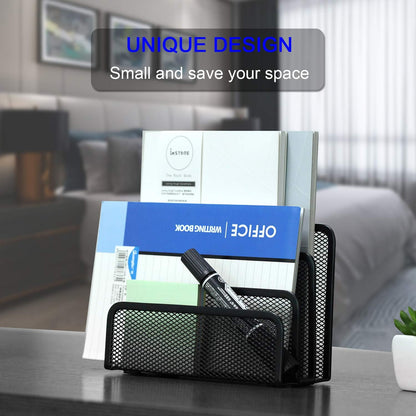 Desk Mail Organizer, File Holder Letter Sorter with 3 Vertical Upright Metal Mesh Compartments Document, Filing, Folders, Mail, Paper Organizer for Home or Office Desktop