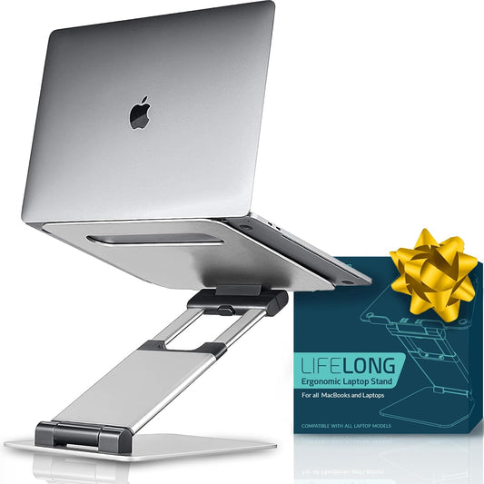 Lifelong Ergonomic Adjustable Laptop Stand for Desk, Extra Tall 20” Height Aluminum Laptop Riser, Portable Foldable Computer Stand, Fits 10-17” Laptops for Office Meetings, Teamwork & Desk Setup