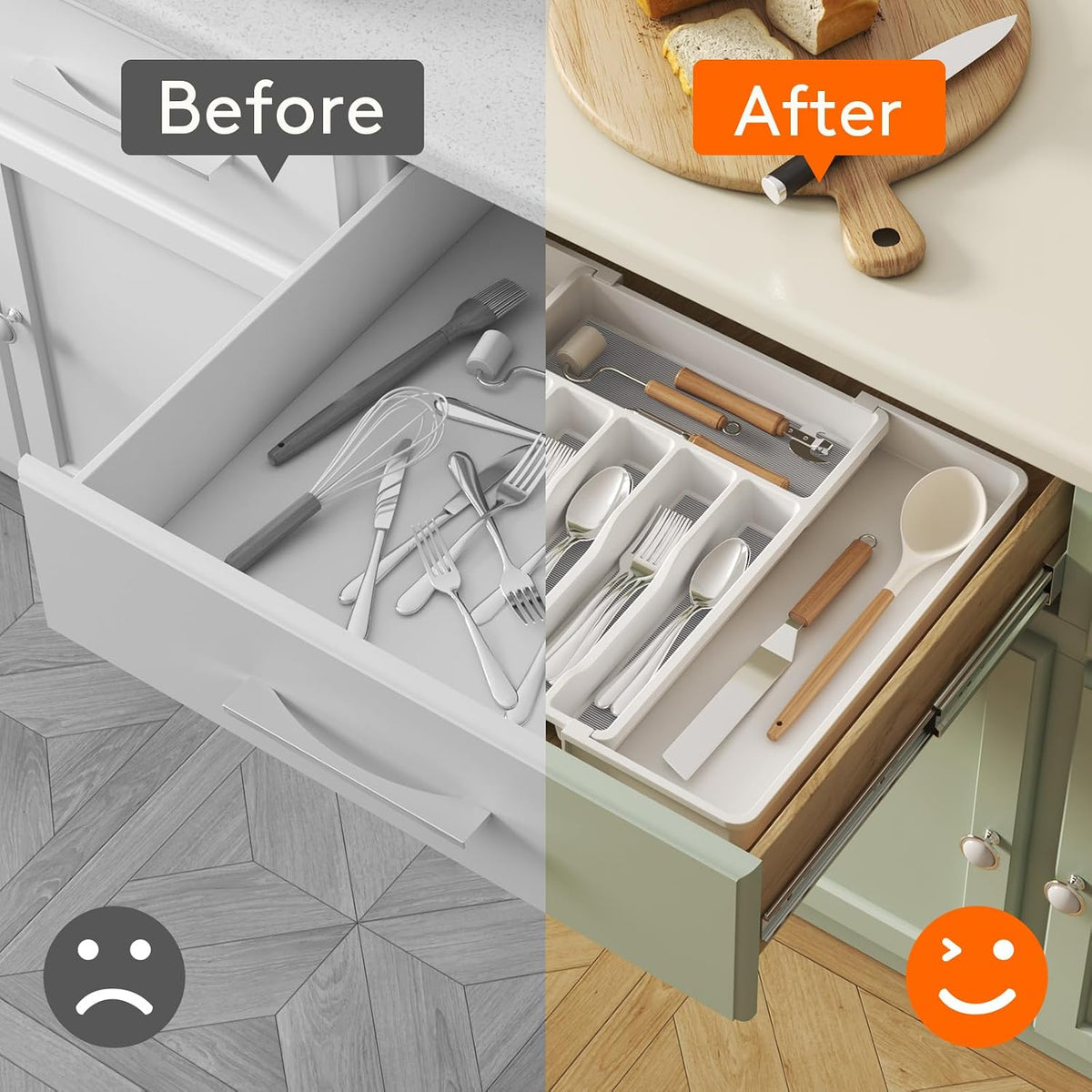 Expandable Silverware Drawer Organizer, Kitchen Utensil Tray