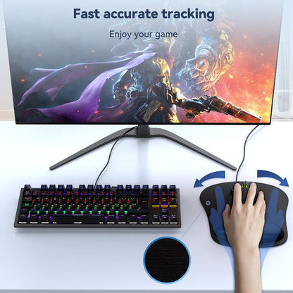 TECKNET Mouse Pad with Wrist Support, Ergonomic Gaming Mouse Pad Pain Relief, Portable Comfortable Mousepad for Computer, Laptop, Office, Home Non-Slip Base, Waterproof Surface - Black