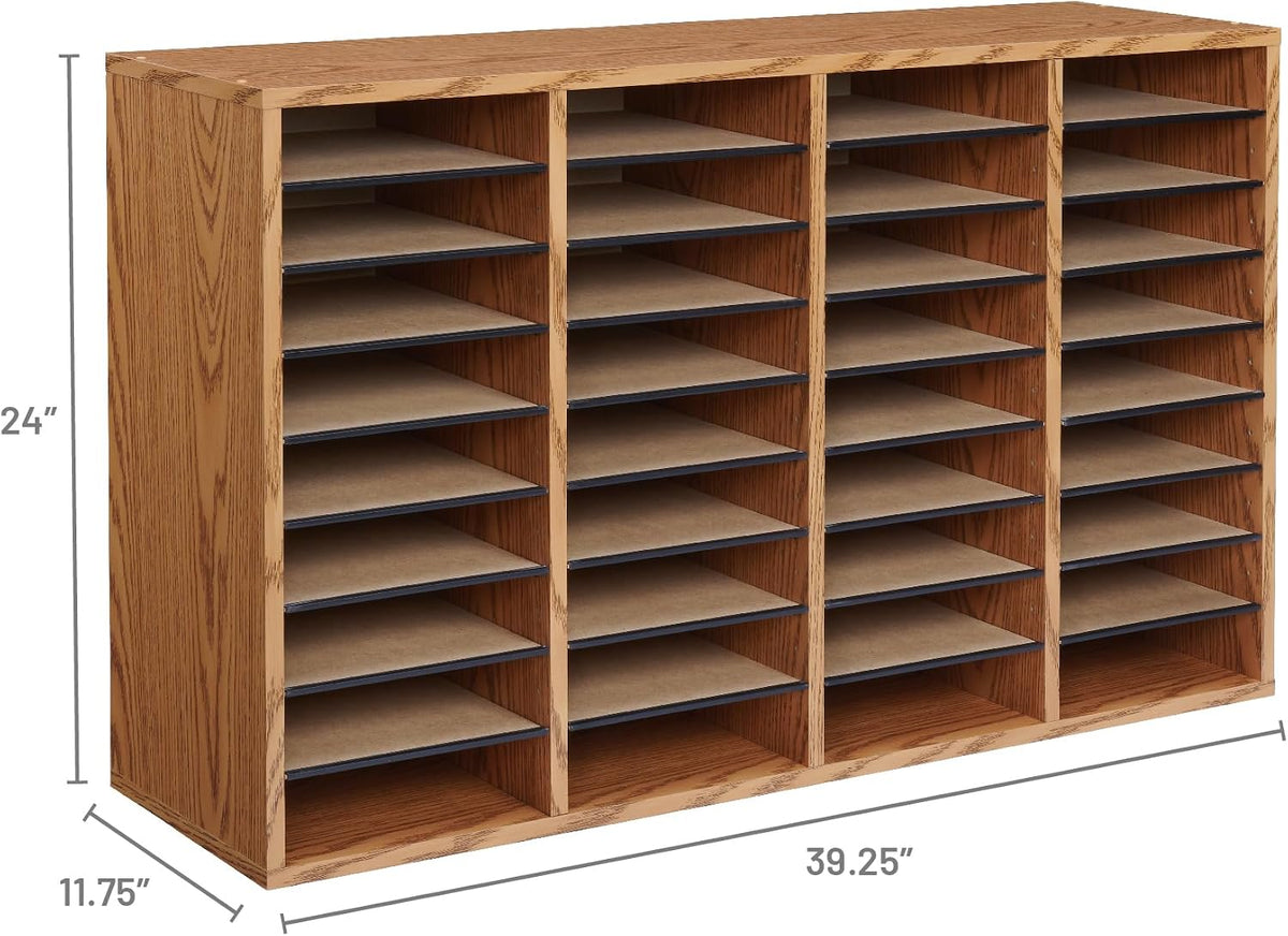 Safco 9422GR Wood Adjustable Literature & Paper Organizer, 16 Adjustable Compratment, Stackable Durable Construction, Home, Office, Mailroom, Classroom Mailbox , Gray