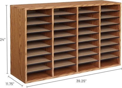 Safco 9422GR Wood Adjustable Literature & Paper Organizer, 16 Adjustable Compratment, Stackable Durable Construction, Home, Office, Mailroom, Classroom Mailbox , Gray