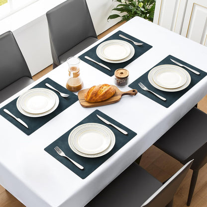 MOSAYT Vinyl Placemats Set of 6-12 X 17 Inch - Faux Leather 100% Waterproof Oil-Proof Wipeable PU Place Mats, Heat Resistant Reversible Table Mats for Kitchen, Dining, Outdoor, Reddish Brown