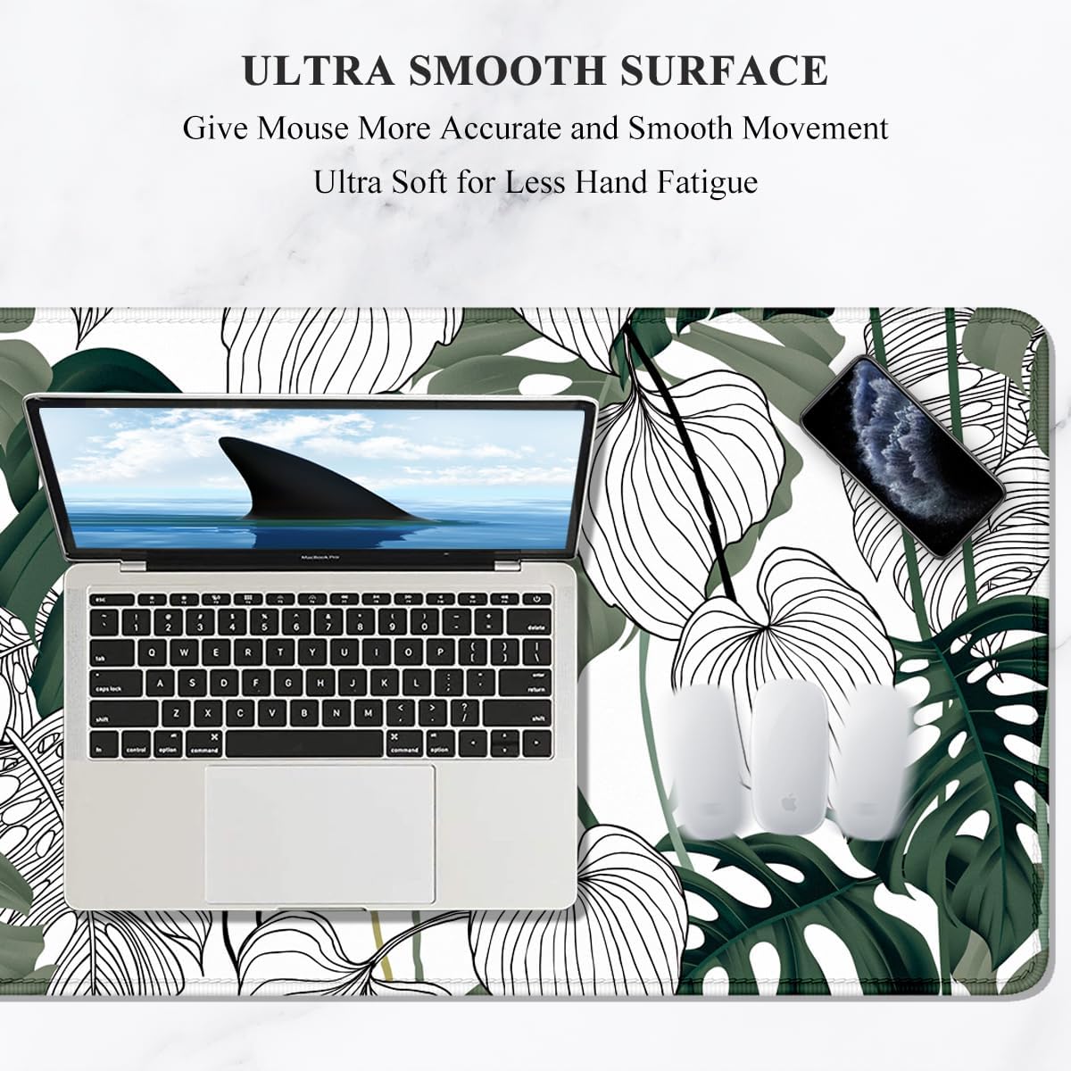 Auhoahsil Desk Mat, Ultra Large Mouse Pad, XXL Gaming Mousepad, Green Tropical Leaves Deskpad, Big Extended Full Size Mouse Pad, Desktop Desk Matt for Keyboard, Laptop & Computer, 35.5 x 15.7 in - Colors A