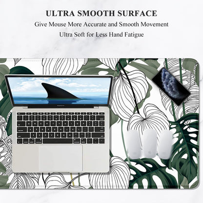 Auhoahsil Desk Mat, Ultra Large Mouse Pad, XXL Gaming Mousepad, Green Tropical Leaves Deskpad, Big Extended Full Size Mouse Pad, Desktop Desk Matt for Keyboard, Laptop & Computer, 35.5 x 15.7 in - Colors A